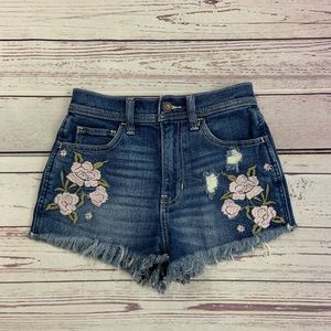 Hollister High Rise Vintage Denim Floral Shorts